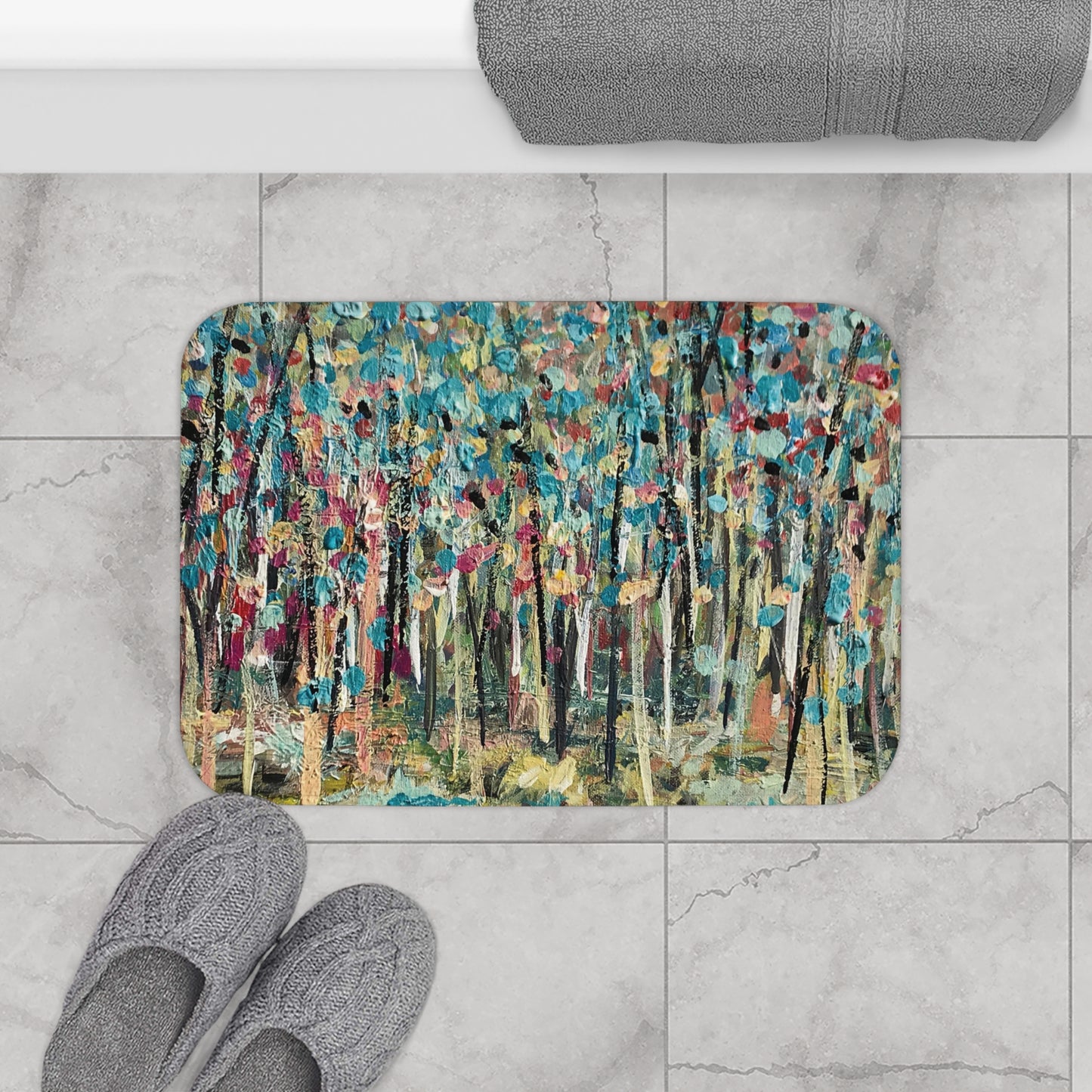 Landscape Artwork Forest Memory Foam Non Slip Bath Mat - Colorful Landscape by Leslie Karpinski