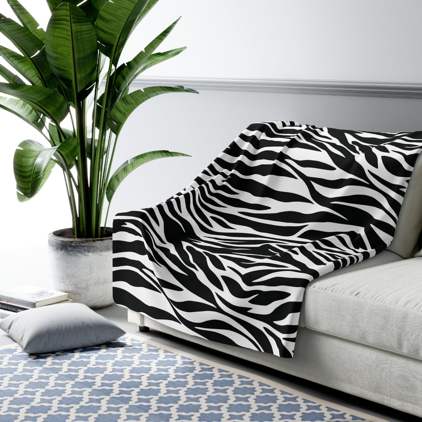 Zebra Animal Print Sherpa Fleece Sofa Blanket - Saiko Studio