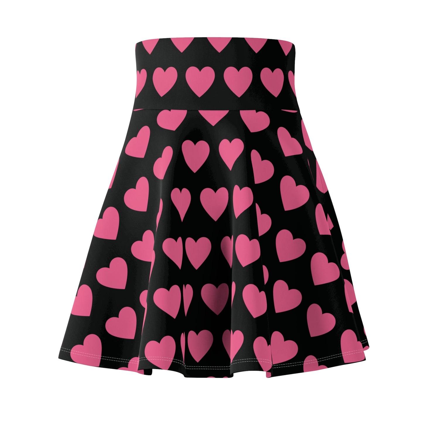 White Pink Heart Valentines Womens Skater Flare Skirt - Saiko Studio