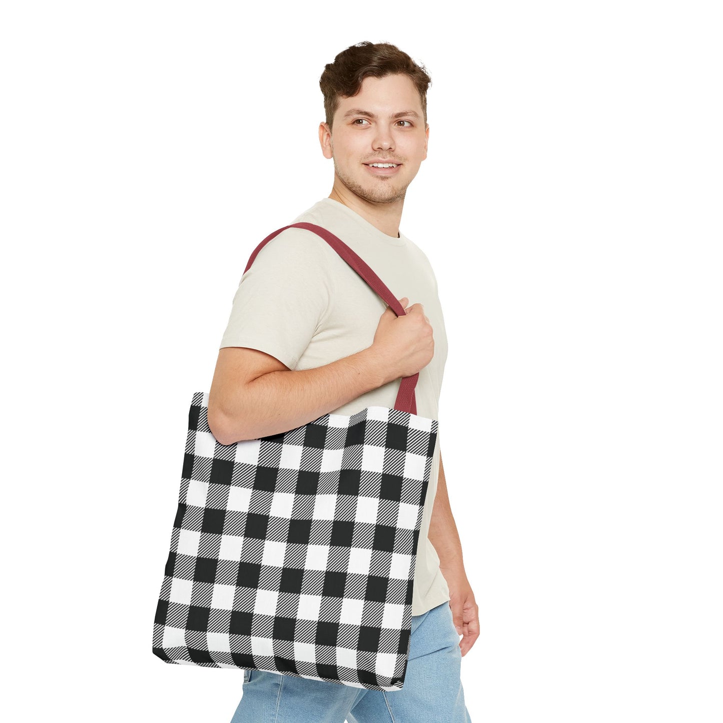 Black White Buffalo Plaid Canvas Tote Bag Personalized Reusable Shopping Bag - Saiko Studio