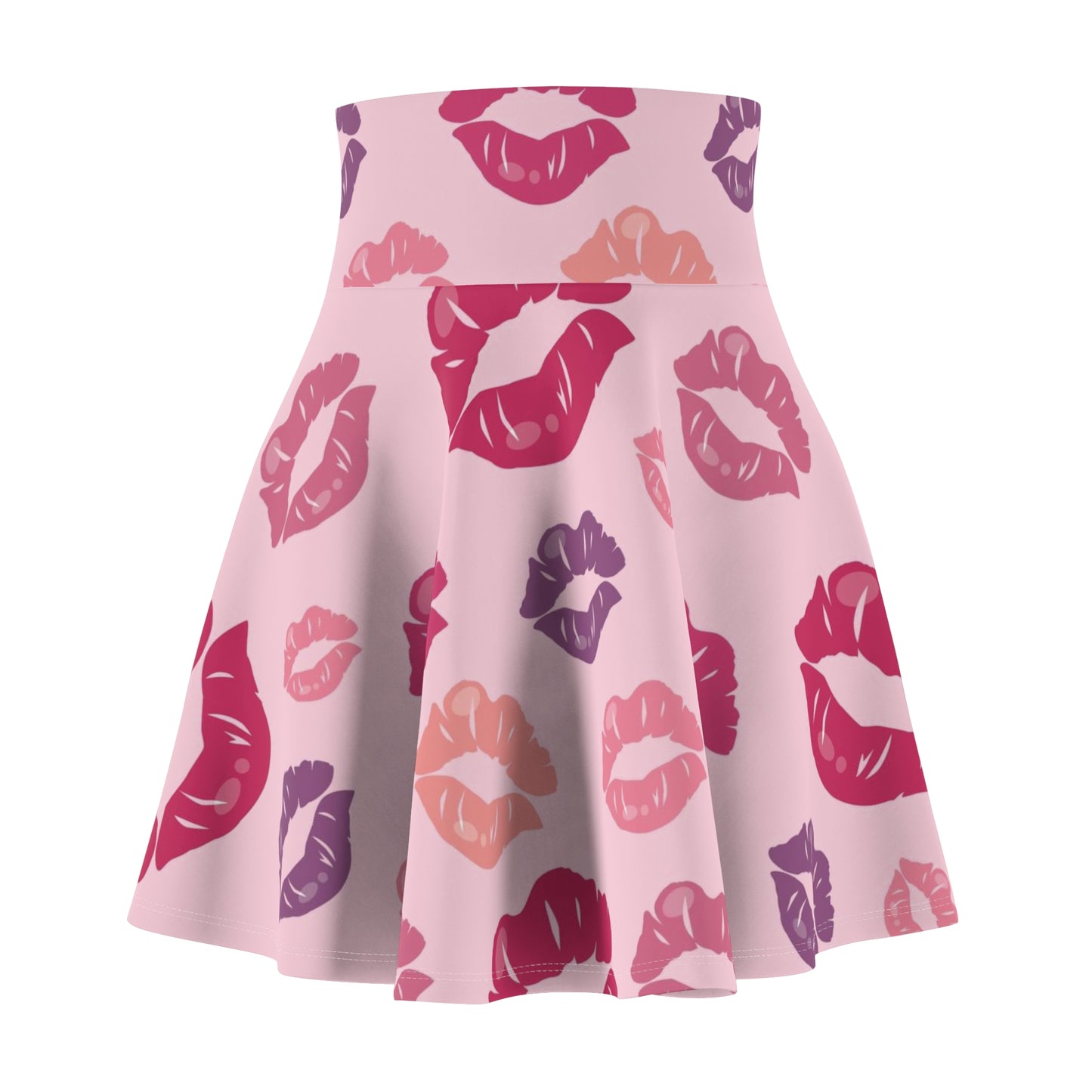 Pink Kiss Valentines Womens Flare Skater Skirt - Saiko Studio