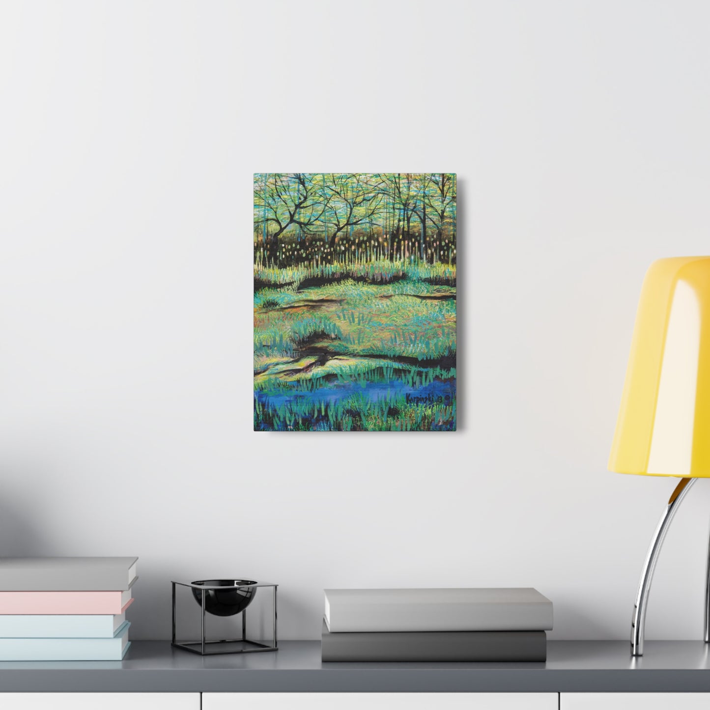 Lake Nature Landscape Art Wall Decor Canvas Artwork Painting - Cattails at Lake Katherine by Leslie Karpinski