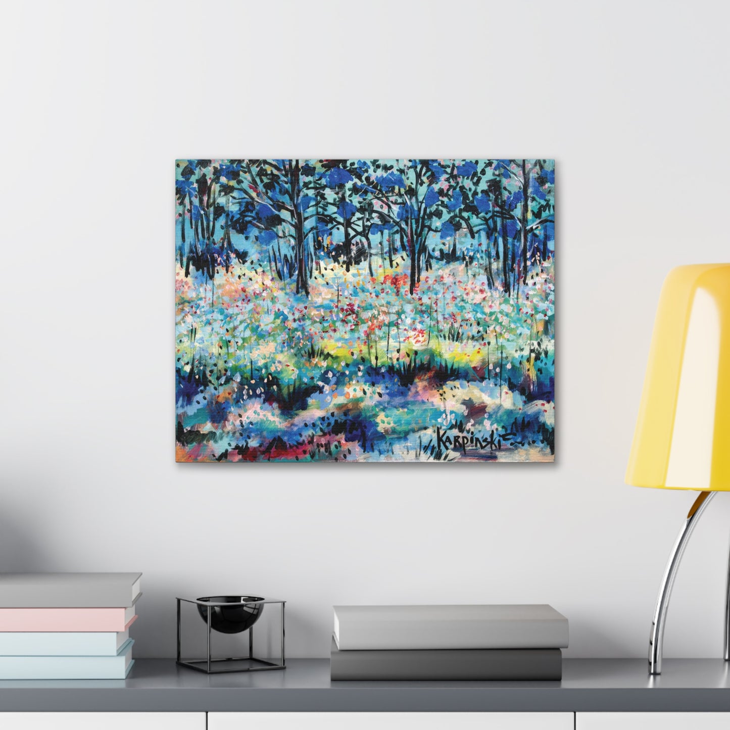 Landscape Canvas Print Nature Abstract Art Colorful Tree Artwork - Dotted Landscape by Leslie Karpinski