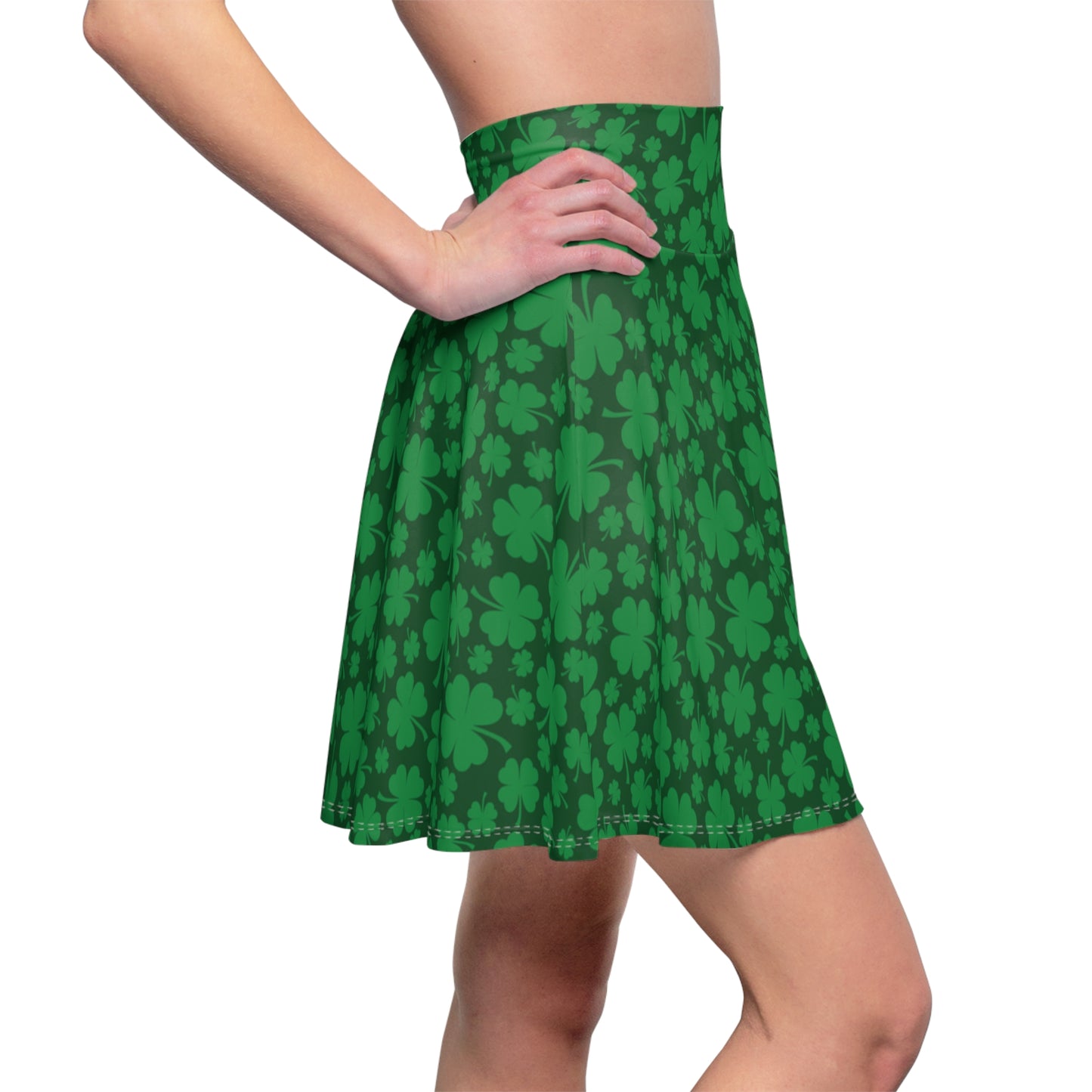St Patricks Day 4 Leaf Clover Shamrock Womens Skater Skirt - Saiko Studio