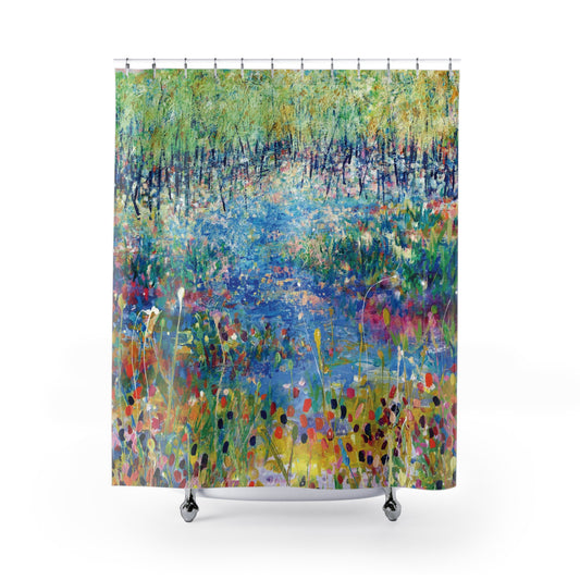 Colorful Landscape Art Work Nature Shower Curtain - Paths and Journeys by Leslie Karpinski
