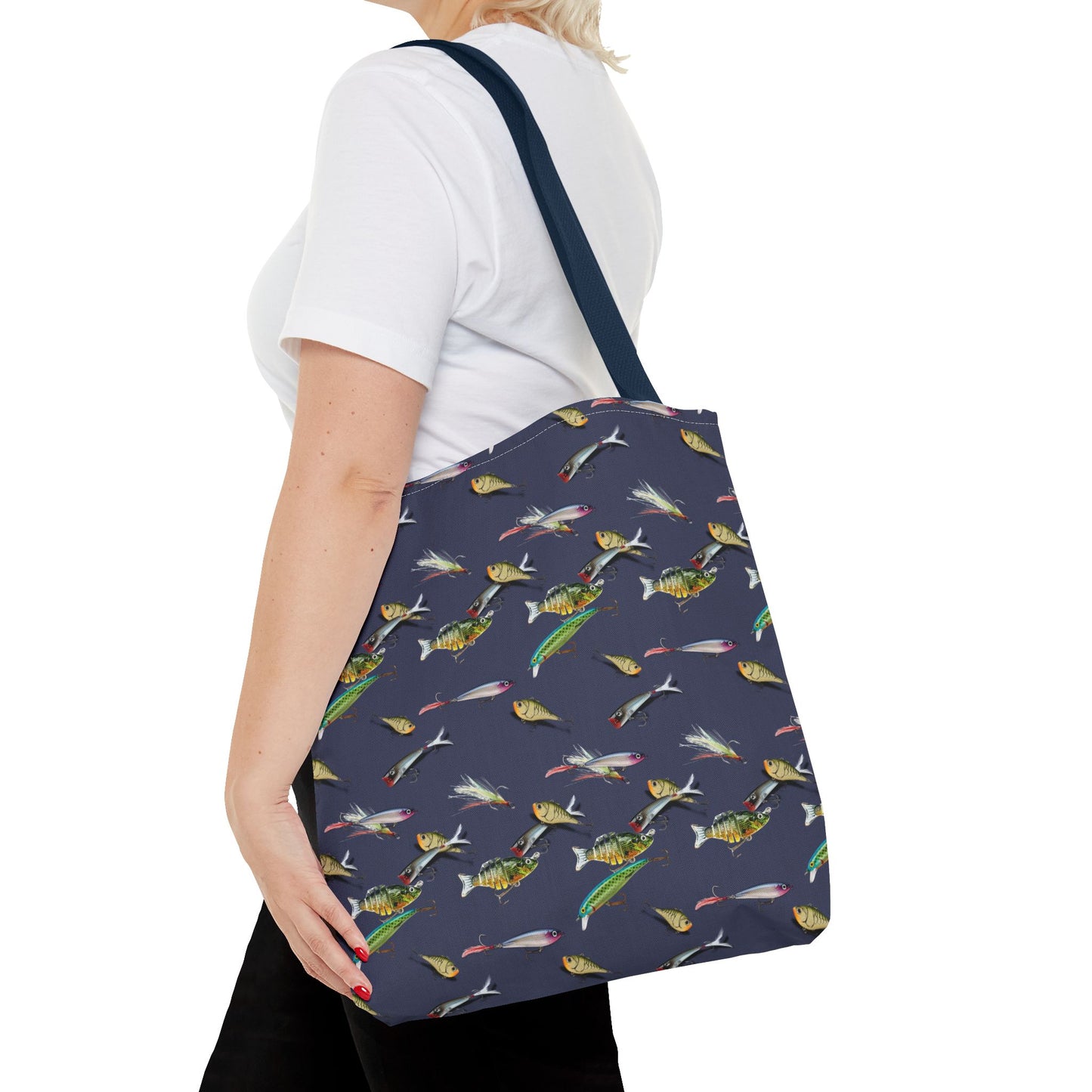 Fishing Lure Fish Print Canvas Tote Bag Reusable Shopping Bag - Saiko Studio
