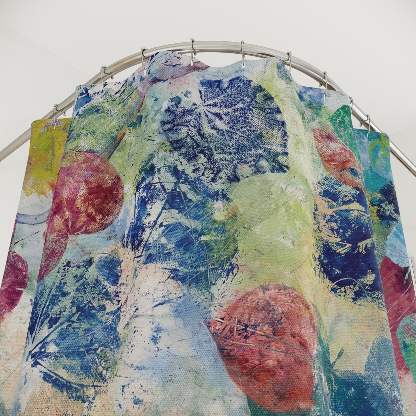 Floral Nature Blue Red Shower Curtain Abstract Art - Red Bud by Leslie Karpinski