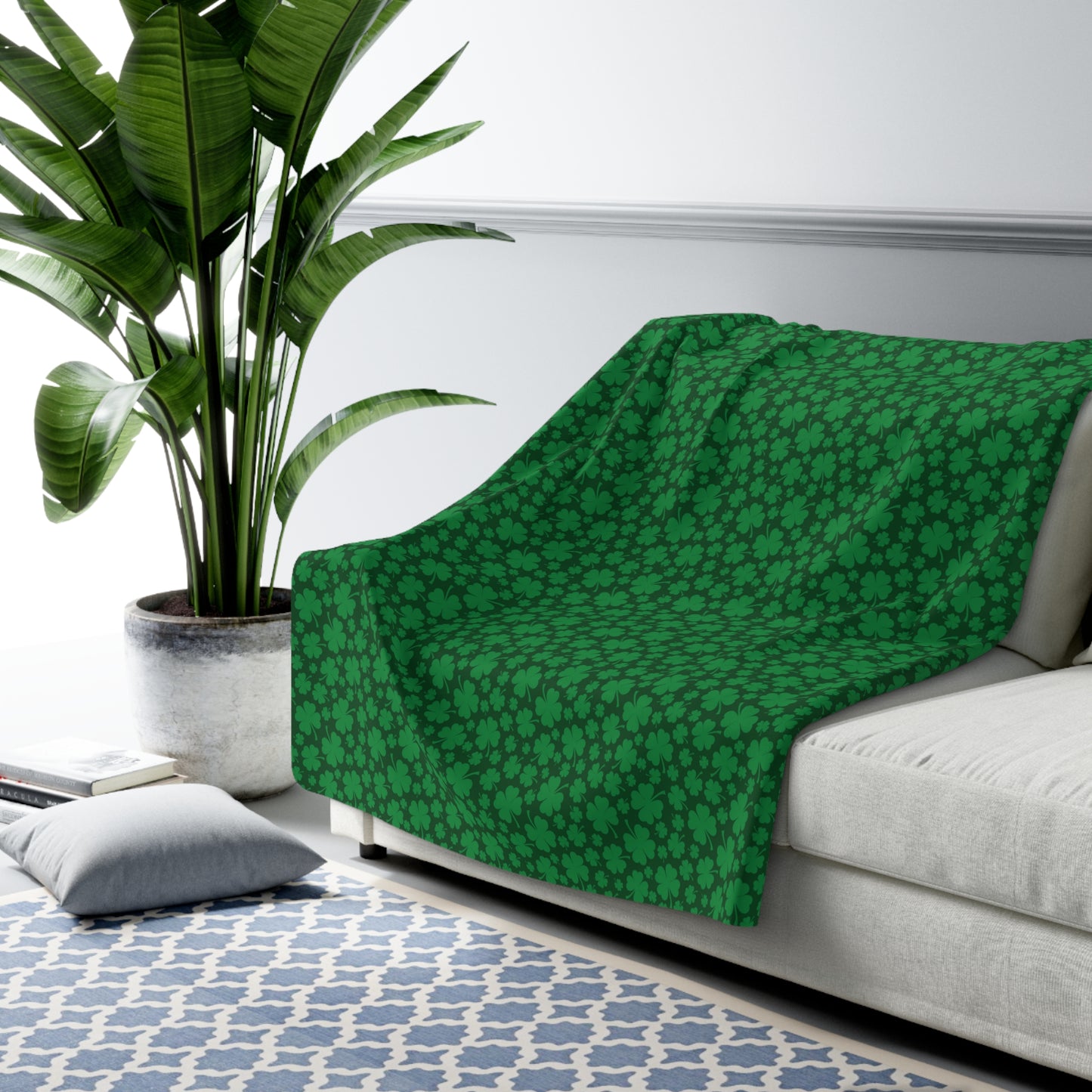 Shamrock St Patricks Day Sherpa Fleece Sofa Blanket - Saiko Studio