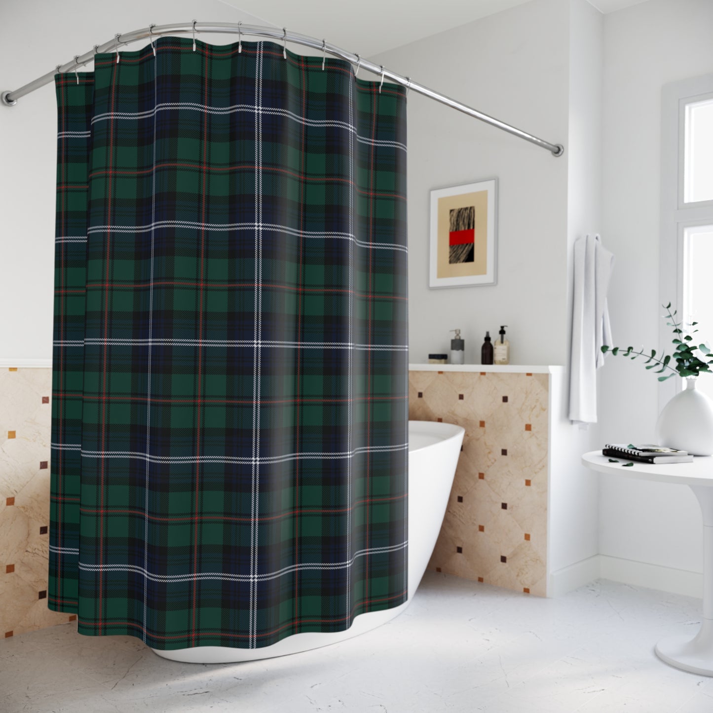 Custom Tartan Plaid Blue Green Shower Curtain - Saiko Studio