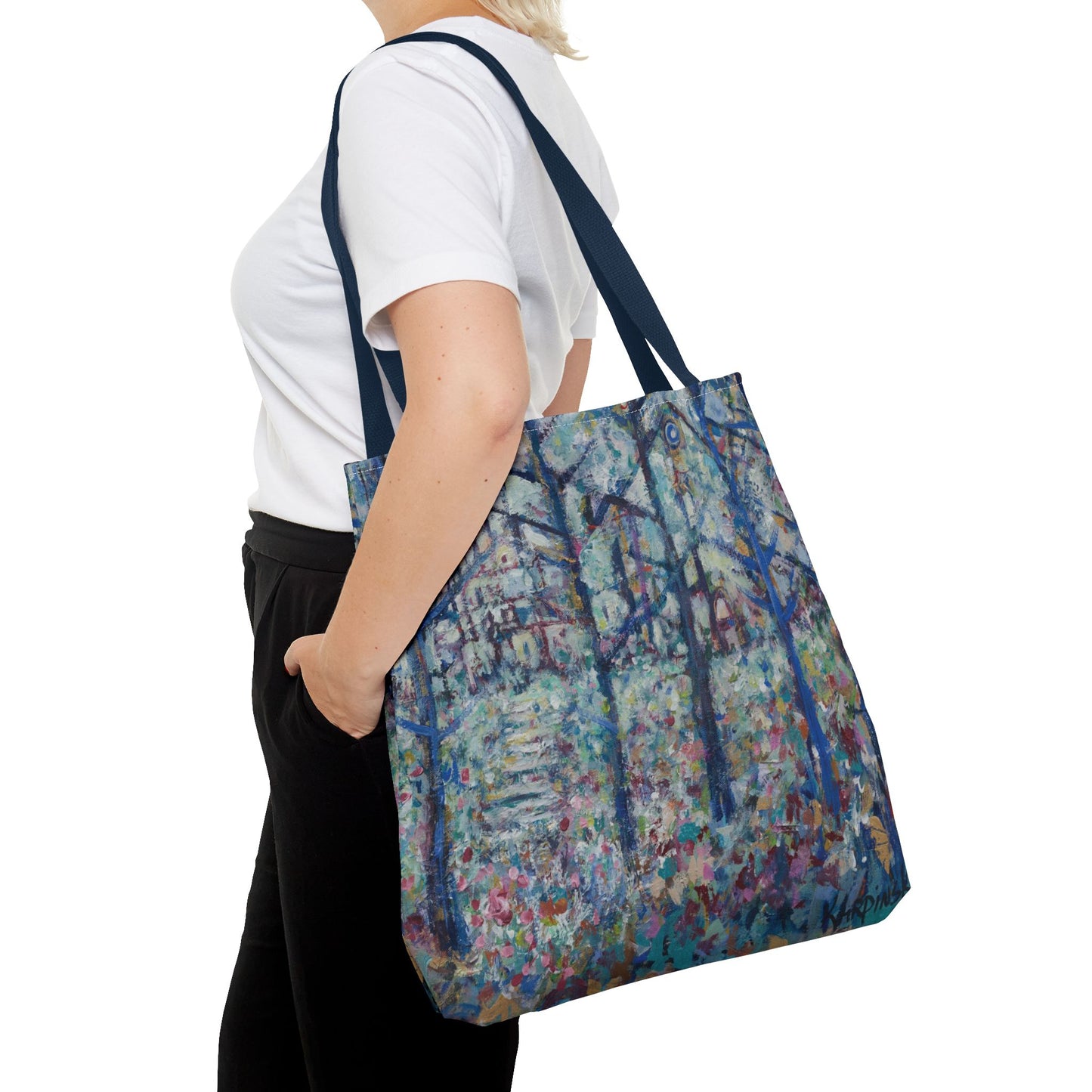 Blue Green Forest Landscape Nature Art Canvas Tote Bag - Stairs 2 Home - Leslie Karpinski