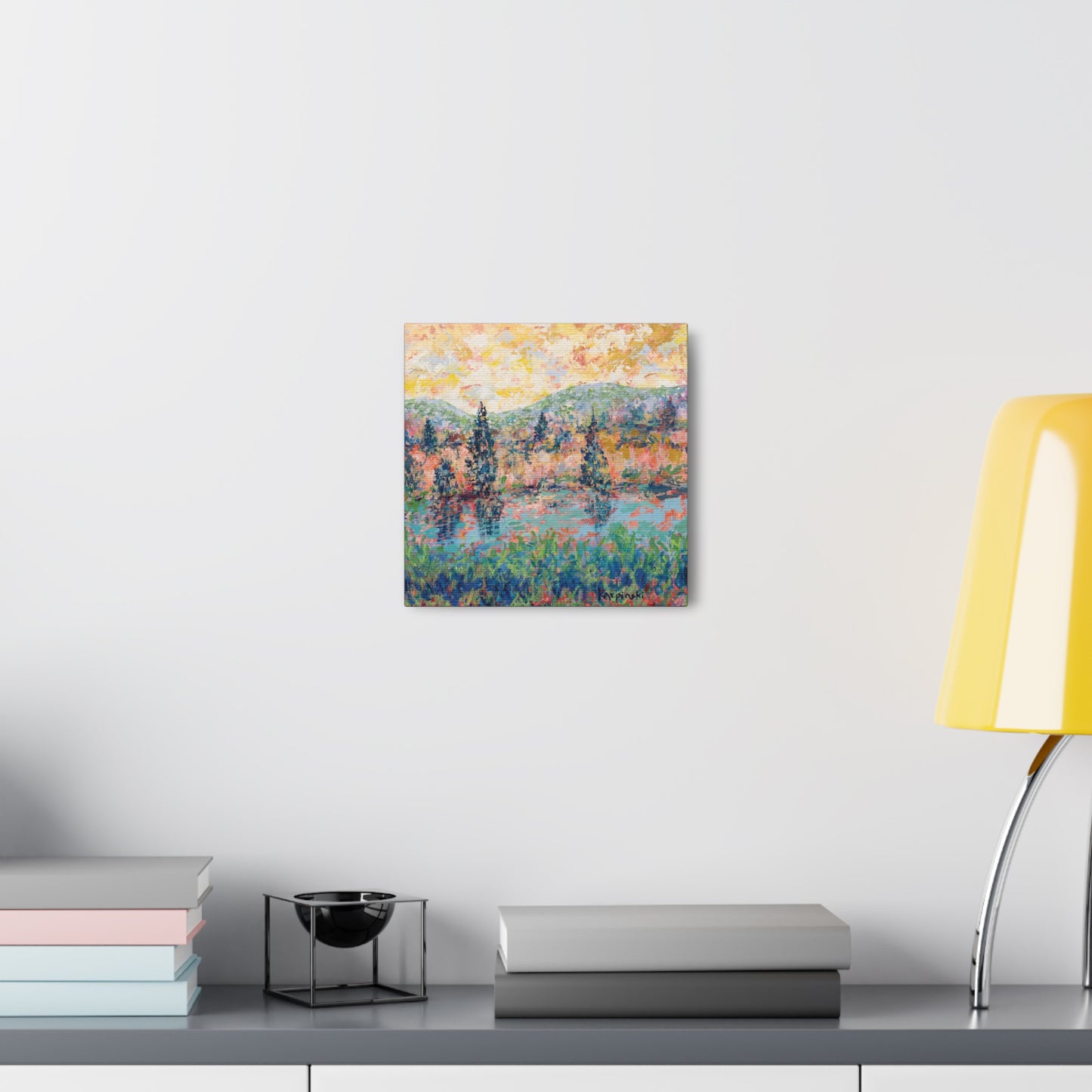 Colorful Wall Artwork Nature Painting Canvas Print Landscape Art - River People by Leslie Karpinski