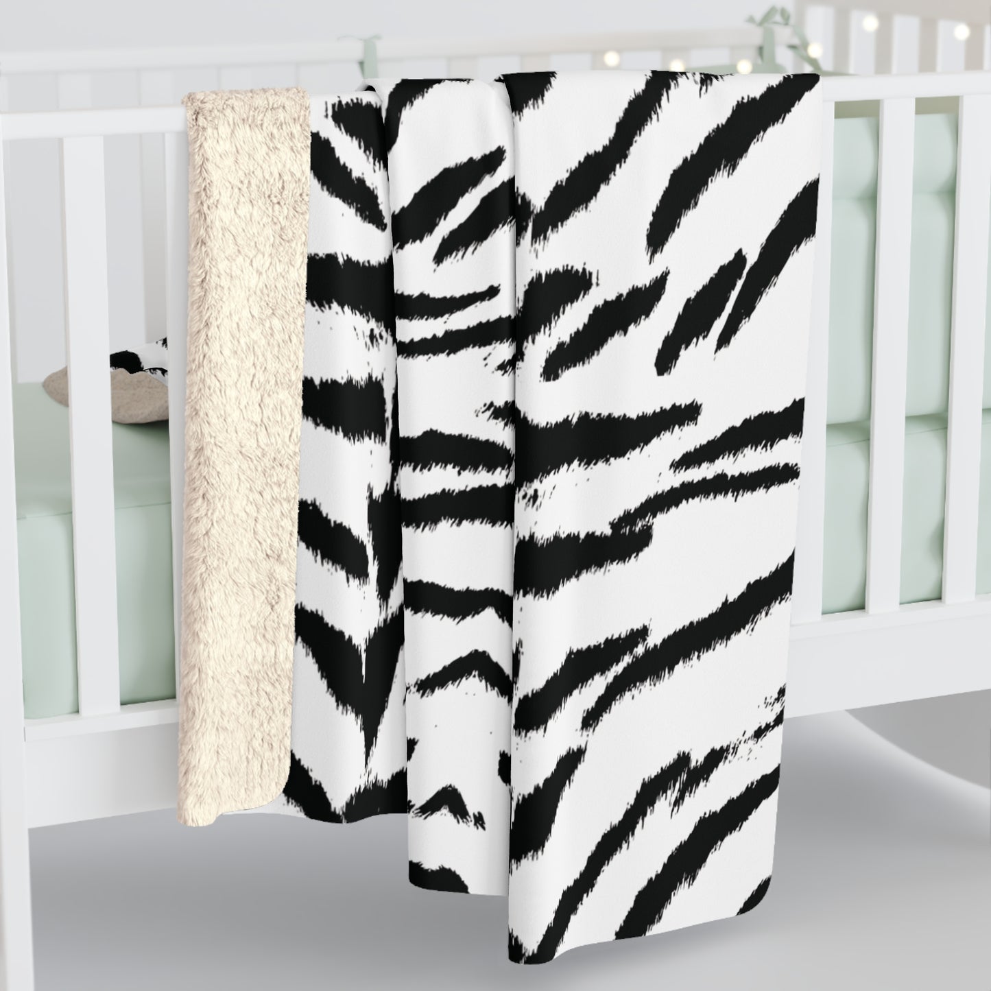 White Tiger Animal Print Sherpa Fleece Sofa Blanket - Saiko Studio