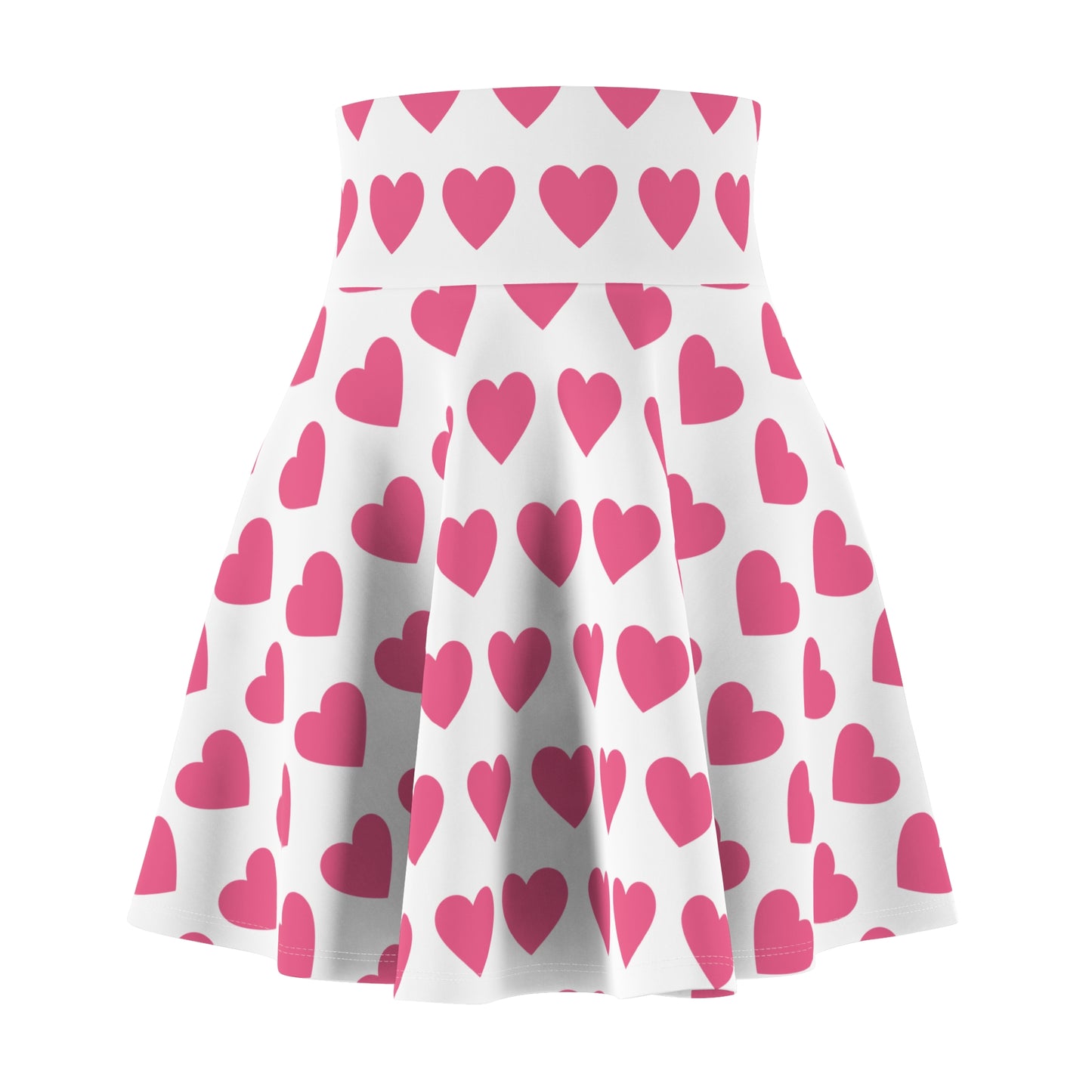 White Pink Heart Valentines Womens Skater Flare Skirt - Saiko Studio