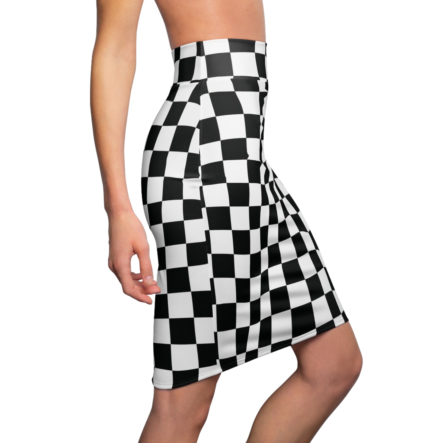 Black White Checkerboard Womens Pencil Skirt - Saiko Studio