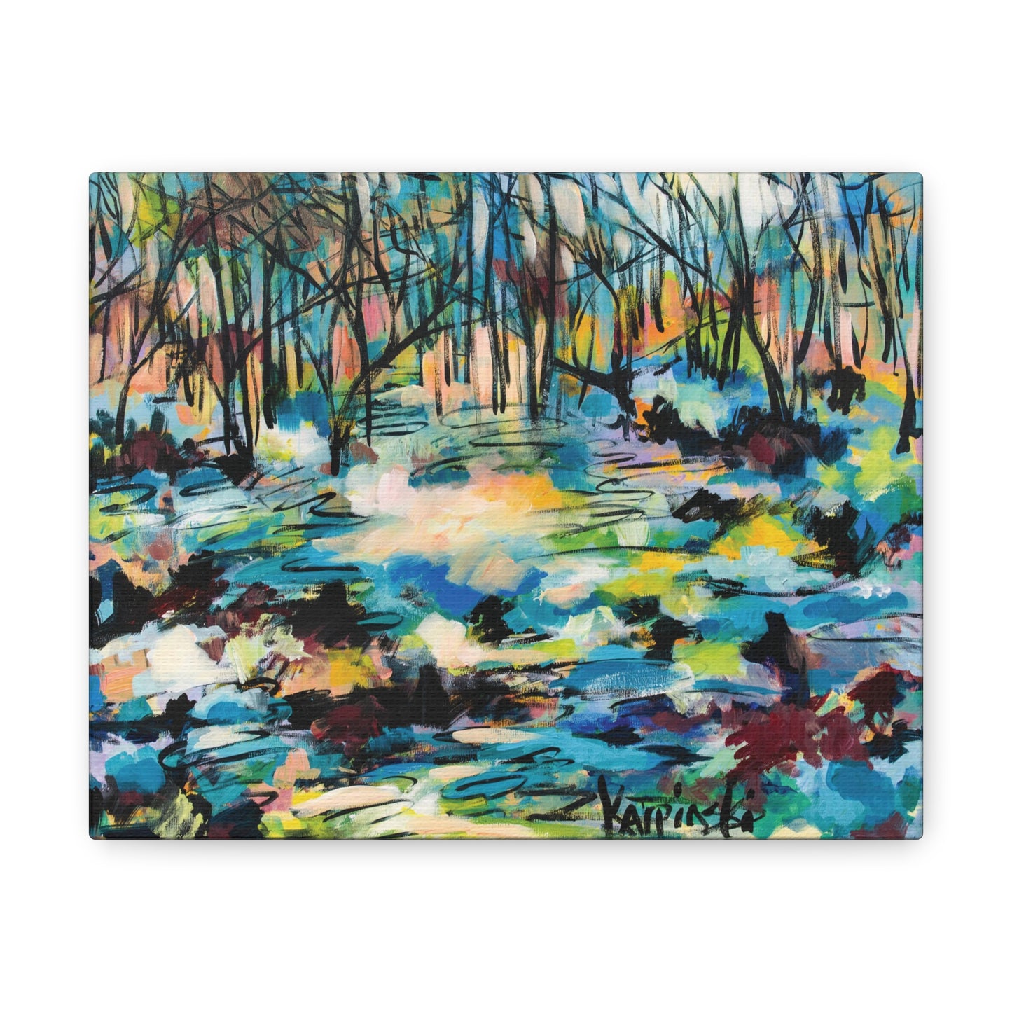 Abstract Trees Canvas Landscape Fine Art Print Colorful Artwork - Afternoon Glow Of Trees by Leslie Karpinski