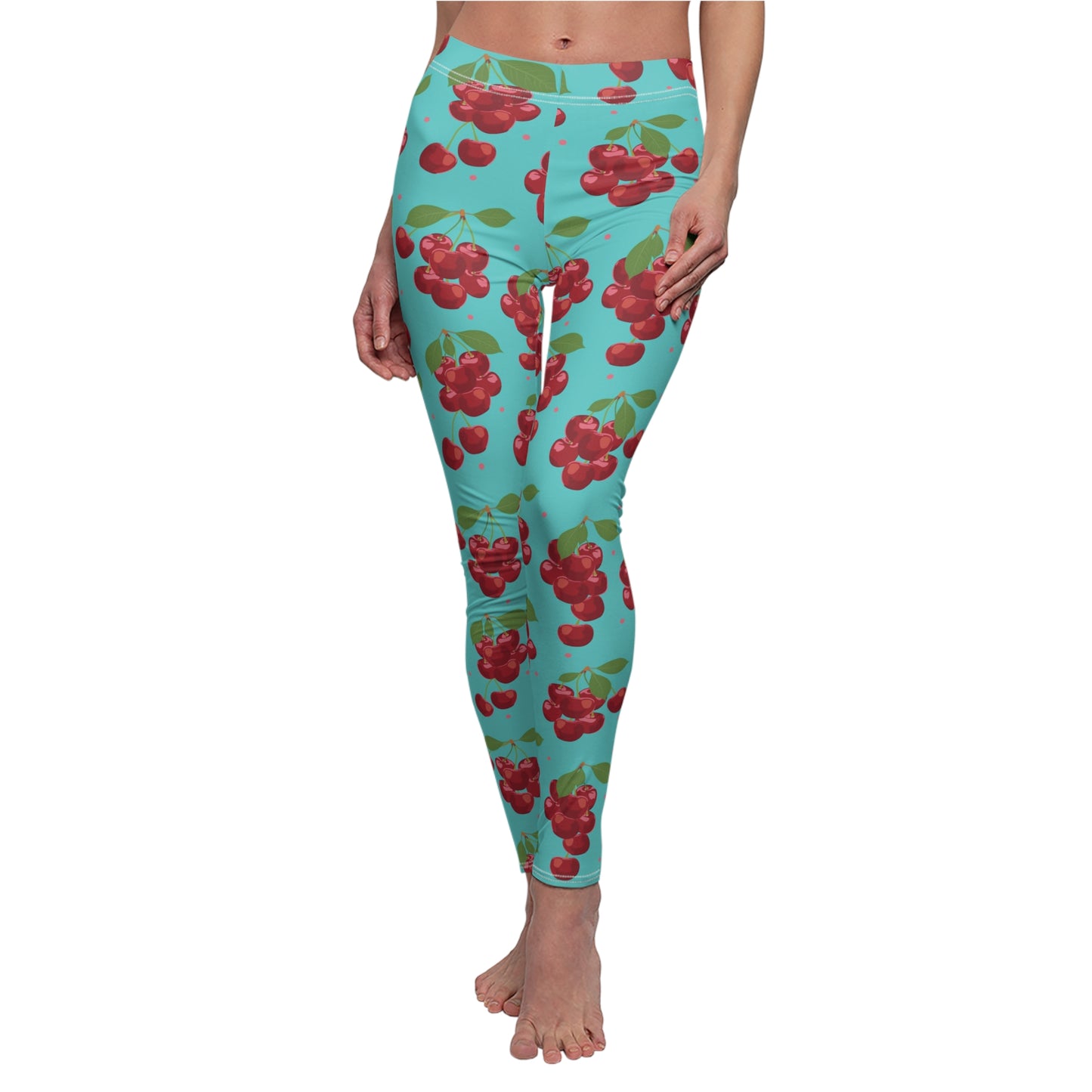 Cherry Print Womens Long Leggings Fruit Stretch Yoga Pants - Saiko Studio