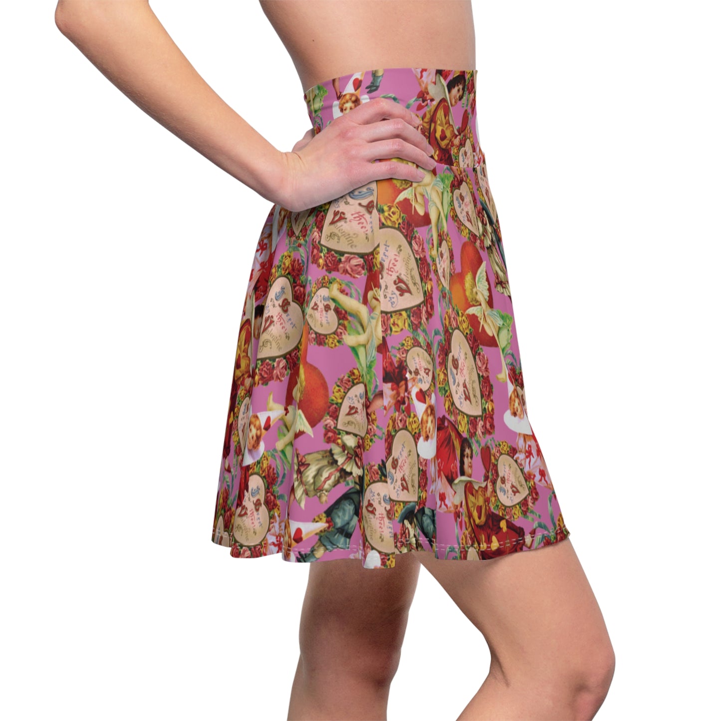Vintage Style Cupid Heart Valentines Womens Flare Skater Skirt - Saiko Studio