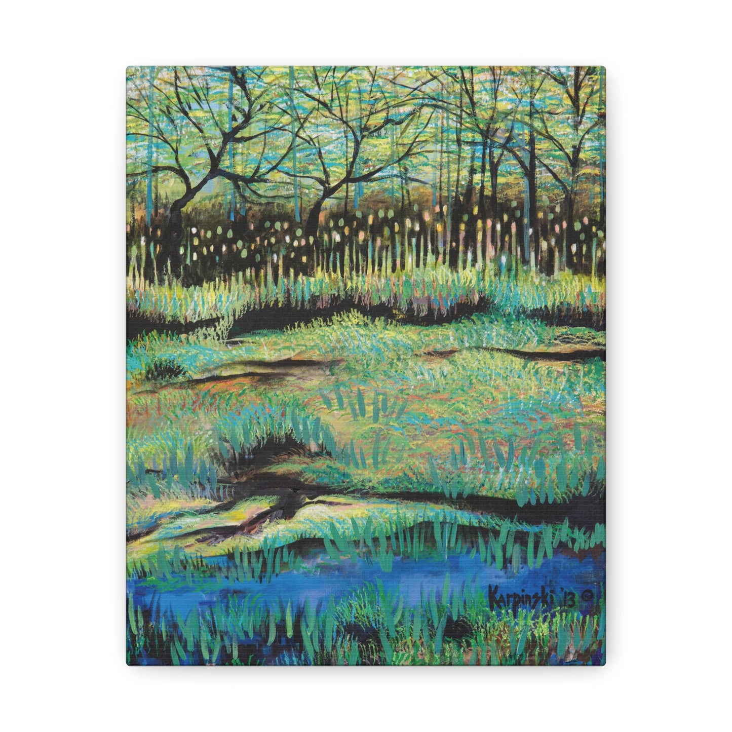 Lake Nature Landscape Art Wall Decor Canvas Artwork Painting - Cattails at Lake Katherine by Leslie Karpinski