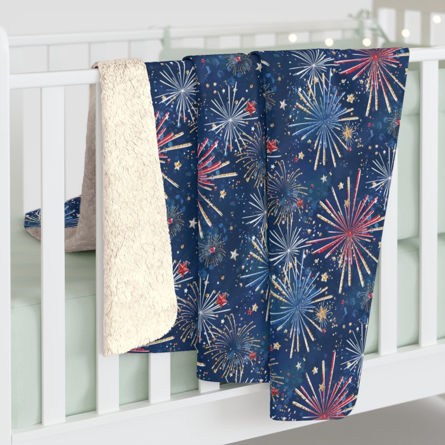 Red White Blue Fireworks 4th of July Sherpa Fleece Blanket - Saiko Studio