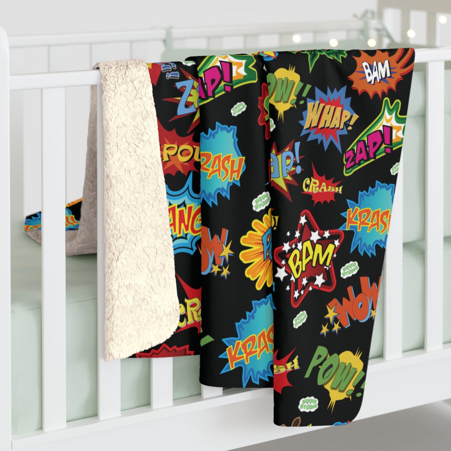 Comic Book Action Words Sherpa Fleece Blanket - Saiko Studio