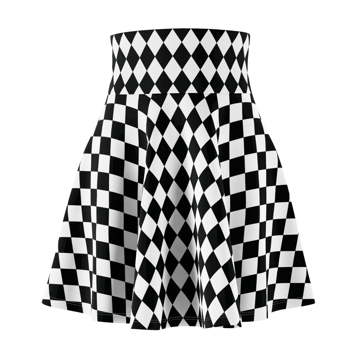 Black White Harlequin Diamond Skater Womens Skirt - Saiko Studio