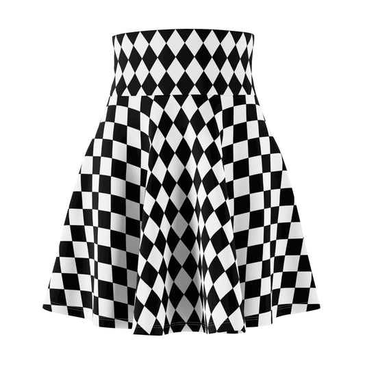 Black White Harlequin Diamond Skater Womens Skirt - Saiko Studio