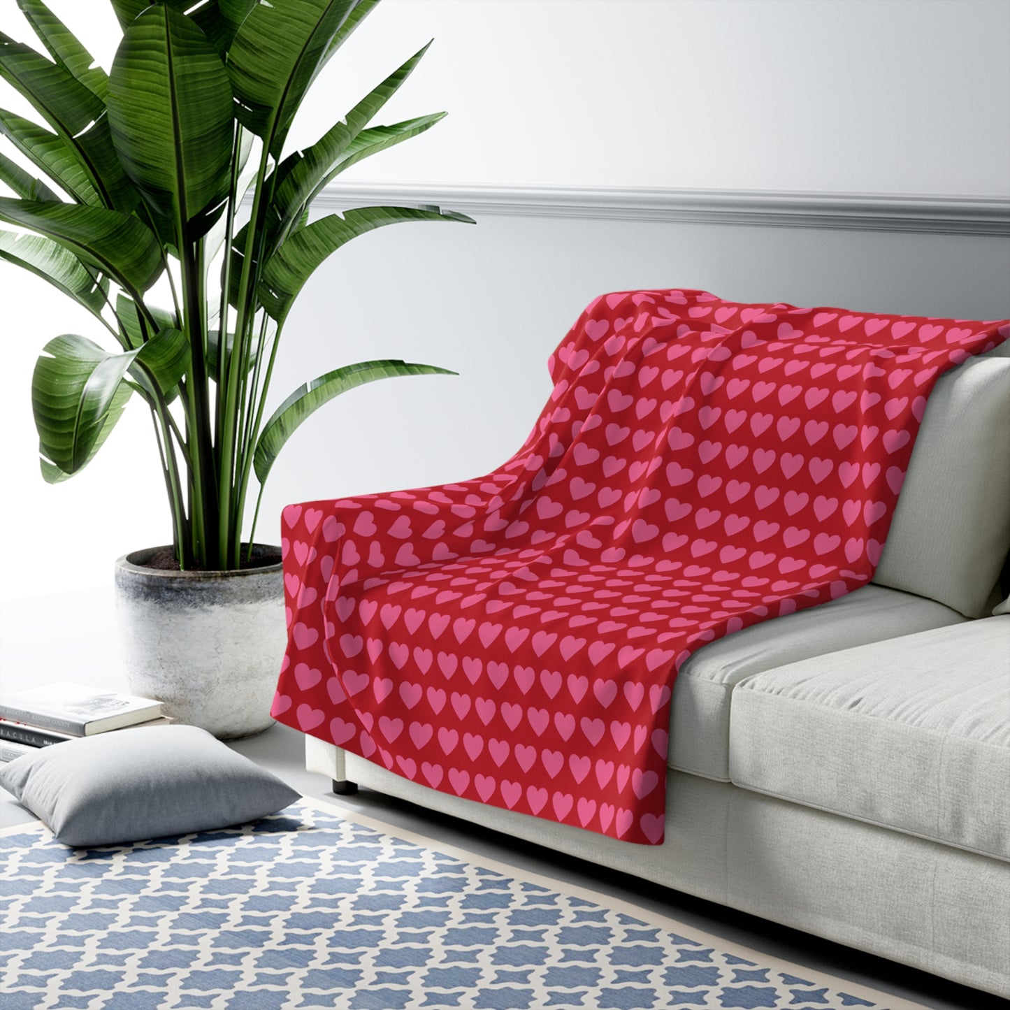 Pink Red Heart Valentines Sherpa Fleece Sofa Blanket - Saiko Studio