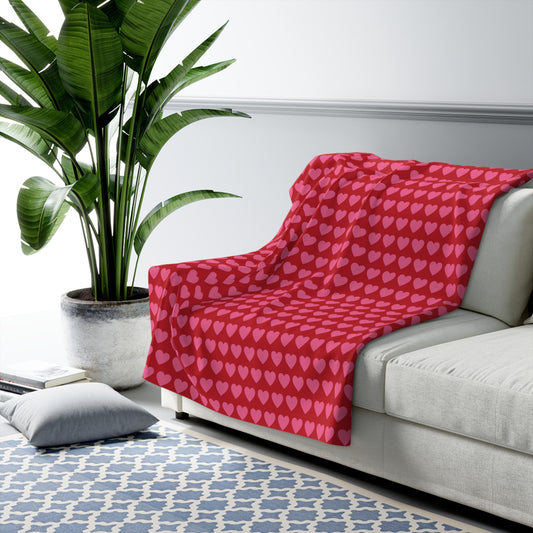 Pink Red Heart Valentines Sherpa Fleece Sofa Blanket - Saiko Studio