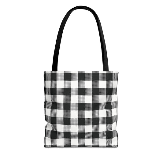 Black White Buffalo Plaid Canvas Tote Bag Personalized Reusable Shopping Bag - Saiko Studio