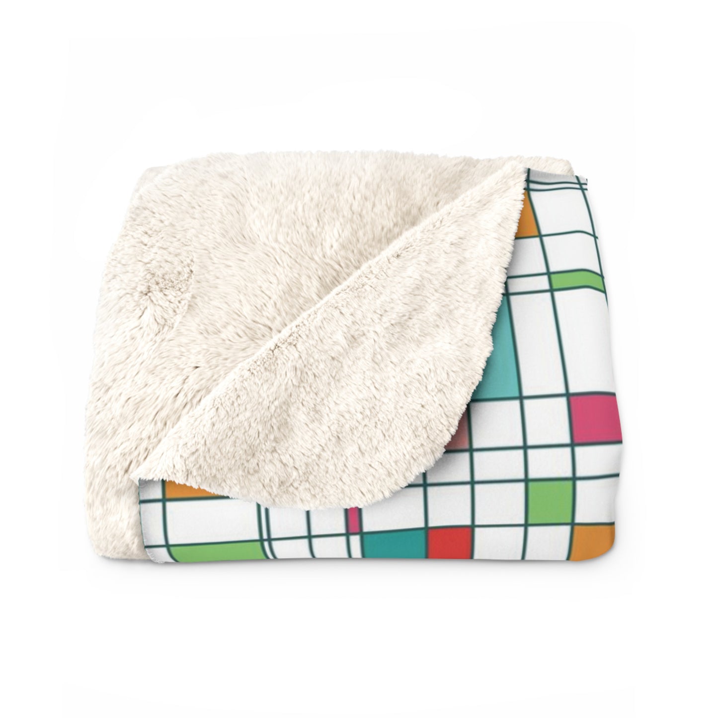 Colorful Geometric Mid Century Modern Sherpa Fleece Blanket - Saiko Studio