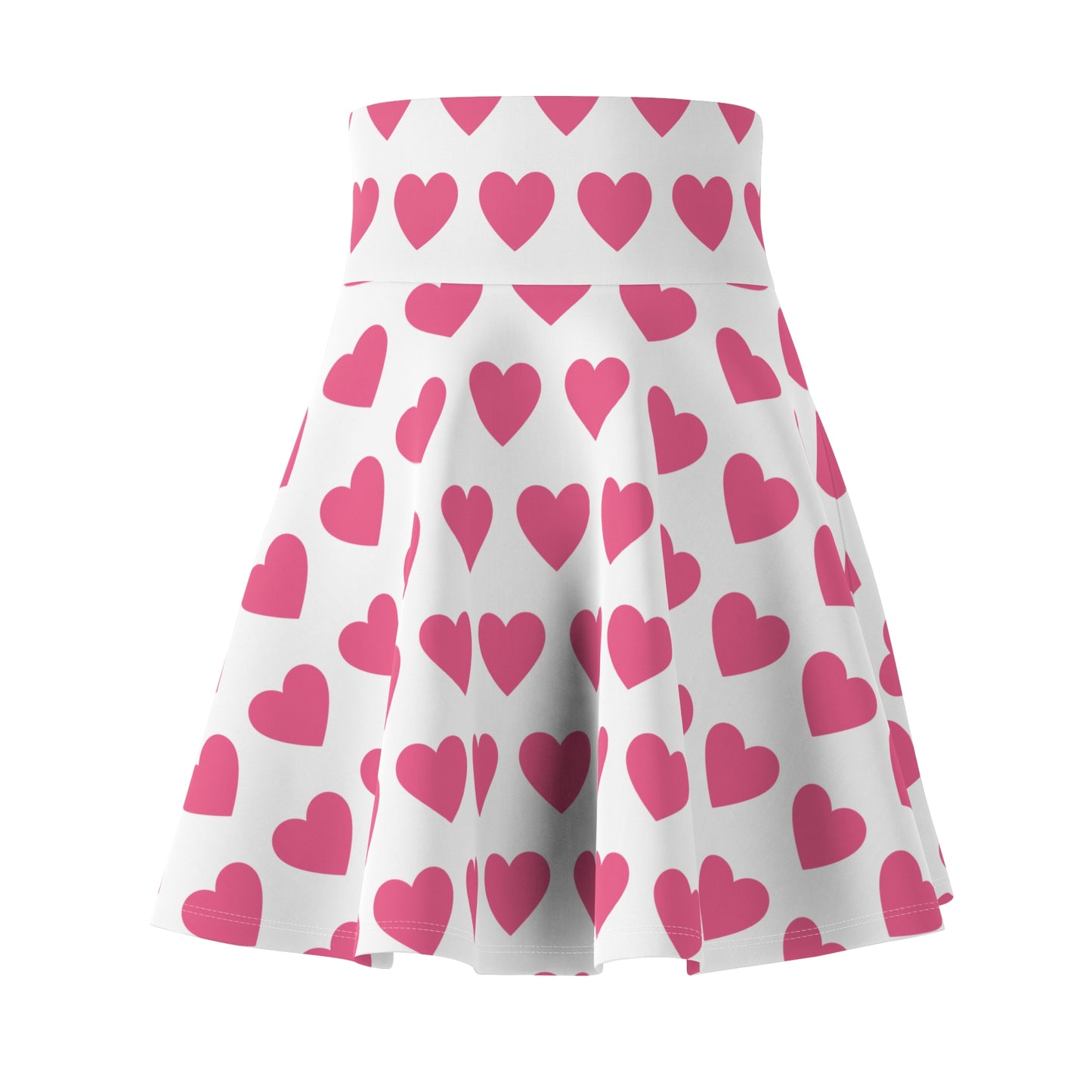 White Pink Heart Valentines Womens Skater Flare Skirt - Saiko Studio