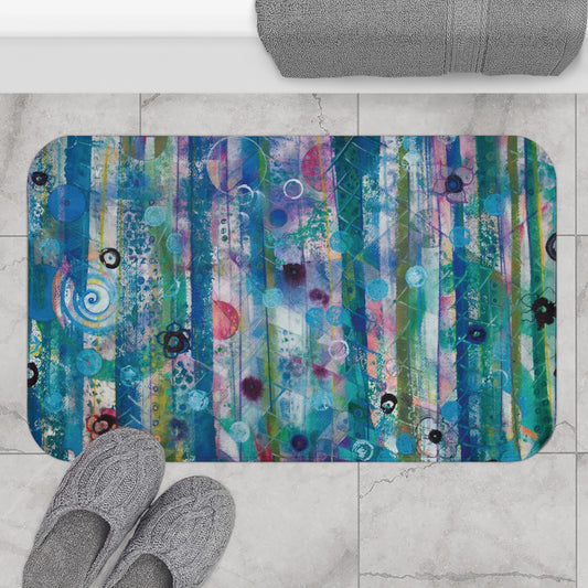 Abstract Art Landscape Memory Foam Non Slip Bath Mat - Dreaming Trees by Leslie Karpinski