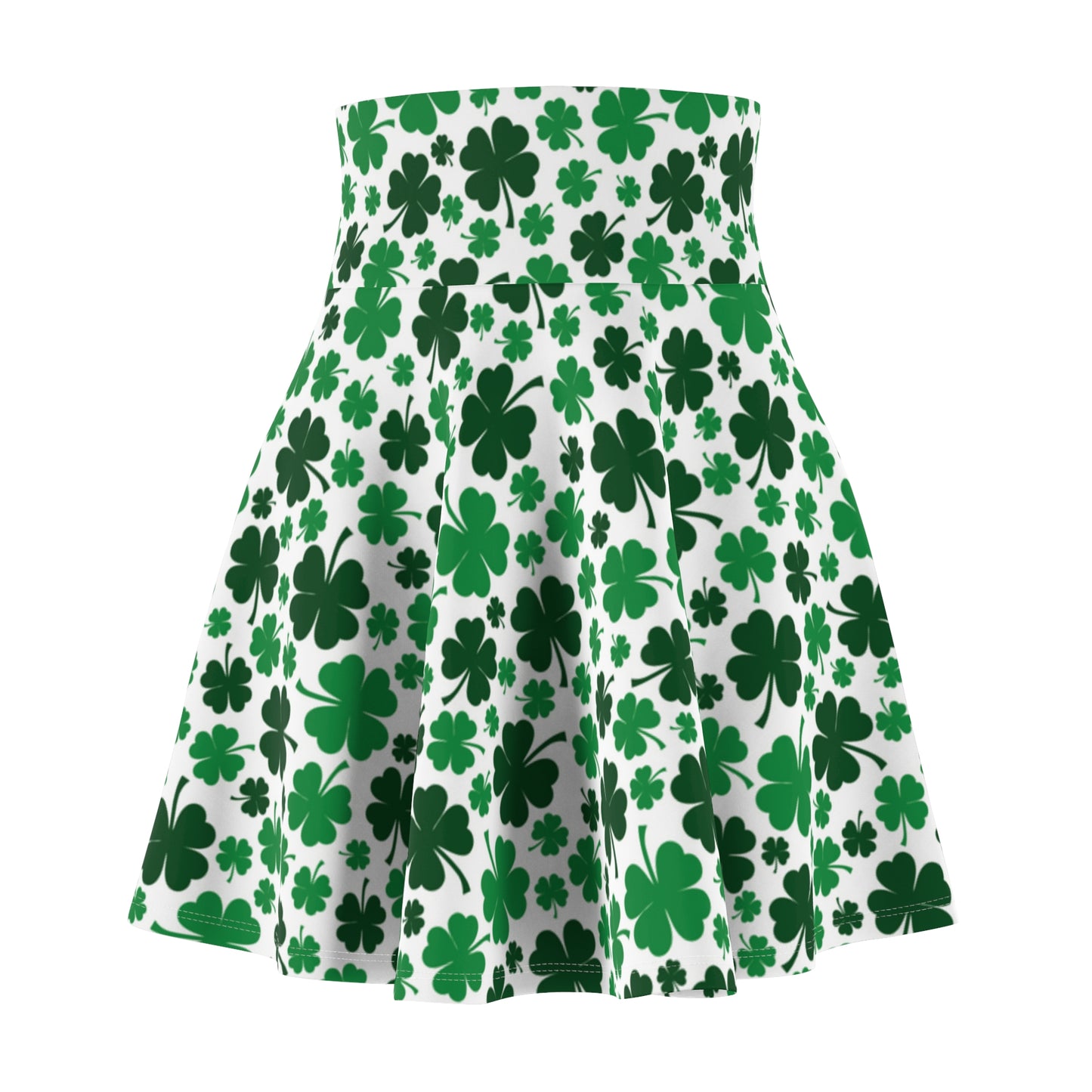 St Patricks Day 4 Leaf Clover Shamrock Womens Skater Skirt - Saiko Studio