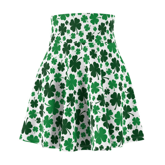 St Patricks Day 4 Leaf Clover Shamrock Womens Skater Skirt - Saiko Studio