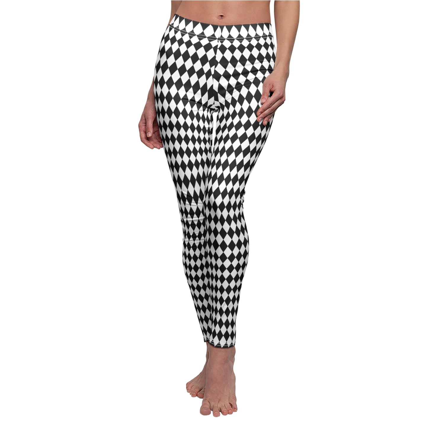 Black White Harlequin Diamond Womens Leggings Stretch Yoga Pants - Saiko Studio