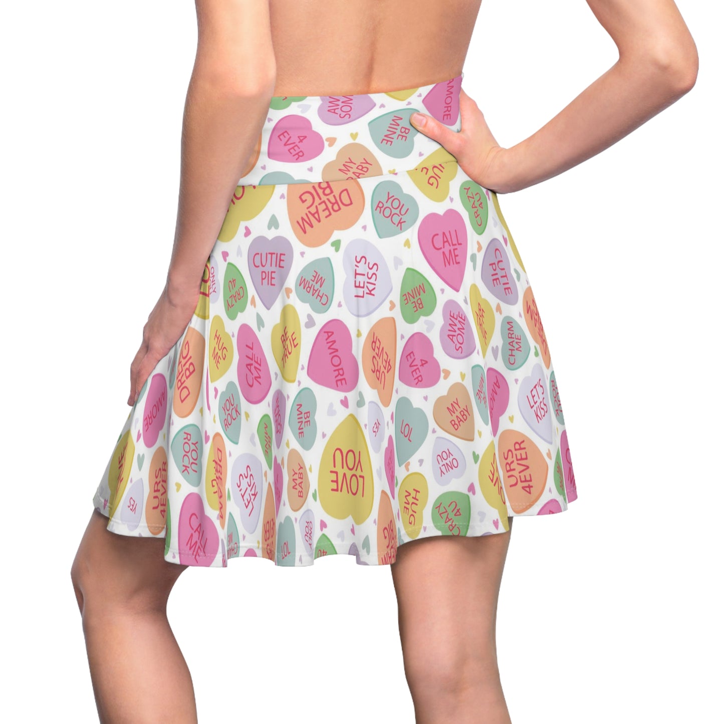 Valentines Heart Candy Womens Skater Flare Short Skirt - Saiko Studio