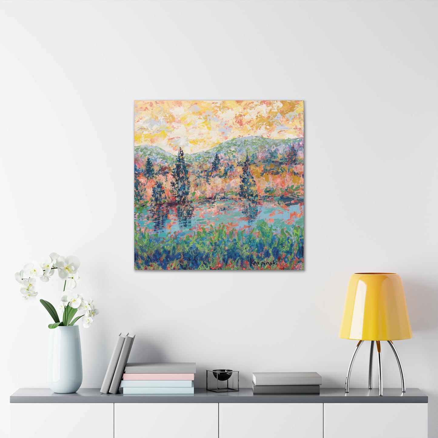 Colorful Wall Artwork Nature Painting Canvas Print Landscape Art - River People by Leslie Karpinski