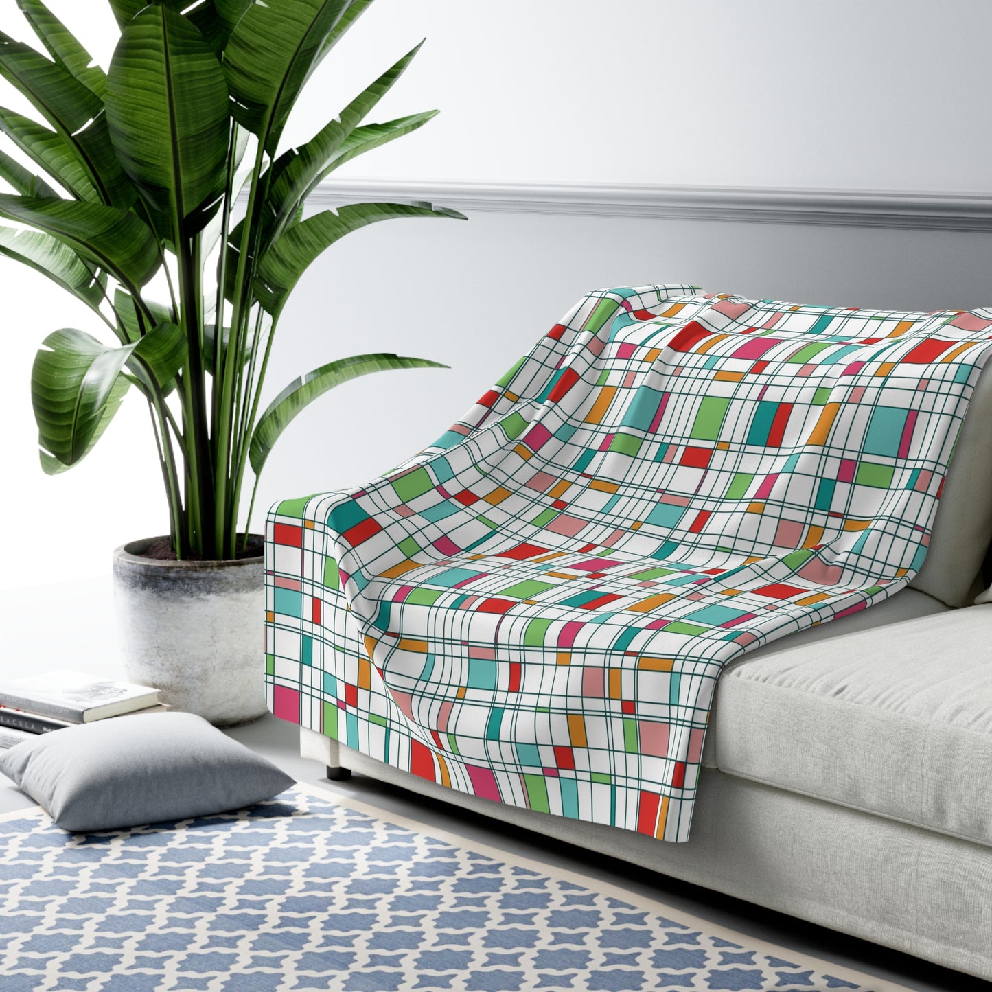 Colorful Geometric Mid Century Modern Sherpa Fleece Blanket - Saiko Studio