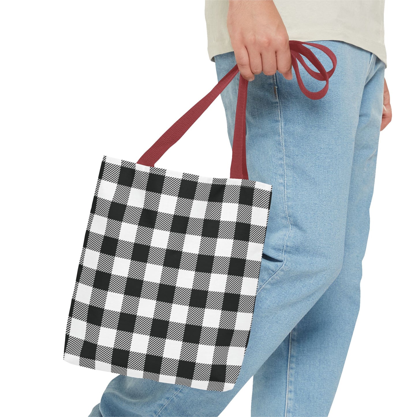 Black White Buffalo Plaid Canvas Tote Bag Personalized Reusable Shopping Bag - Saiko Studio