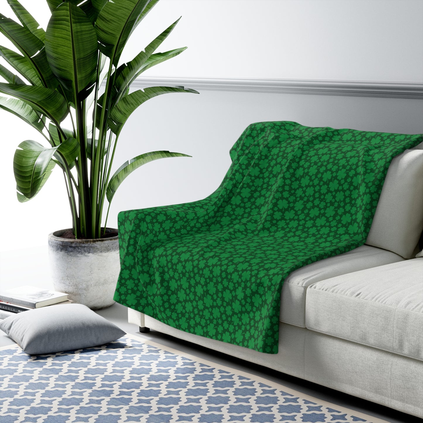 Shamrock St Patricks Day Sherpa Fleece Sofa Blanket - Saiko Studio