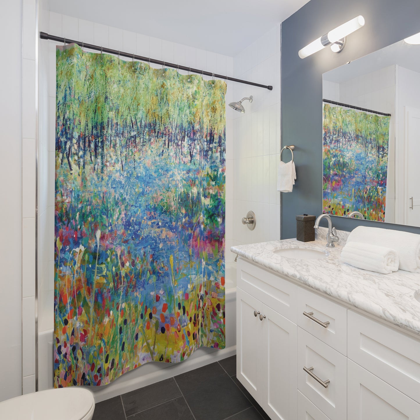 Colorful Landscape Art Work Nature Shower Curtain - Paths and Journeys by Leslie Karpinski