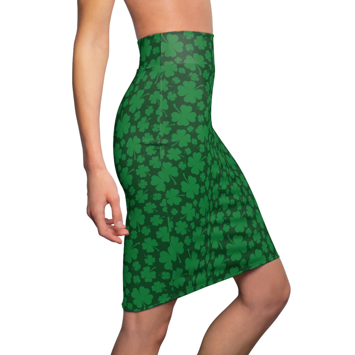 Green Shamrock St Patricks Day Womens Pencil Skirt - Saiko Studio