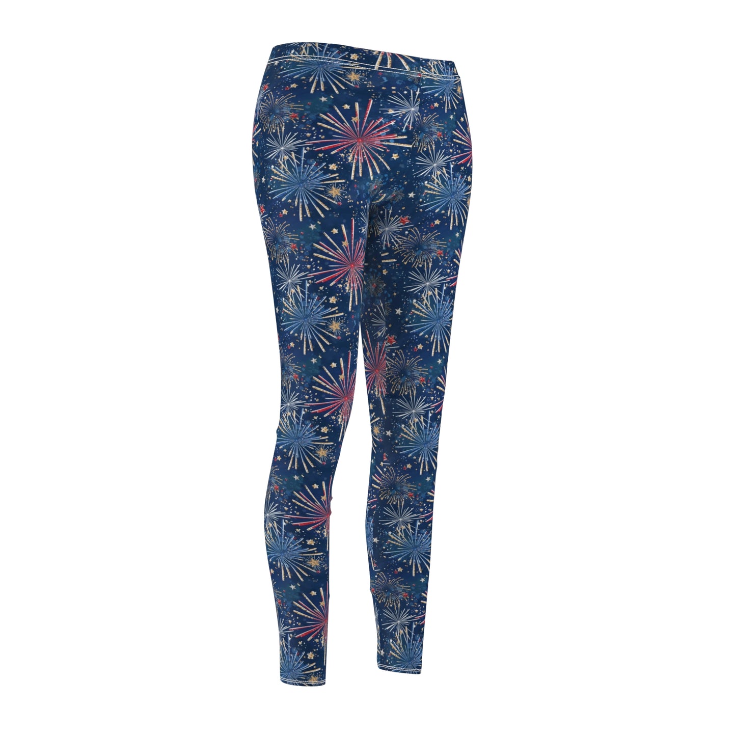 Red White Blue Fireworks 4th of July Womens Leggings Yoga Pants - Saiko Studio