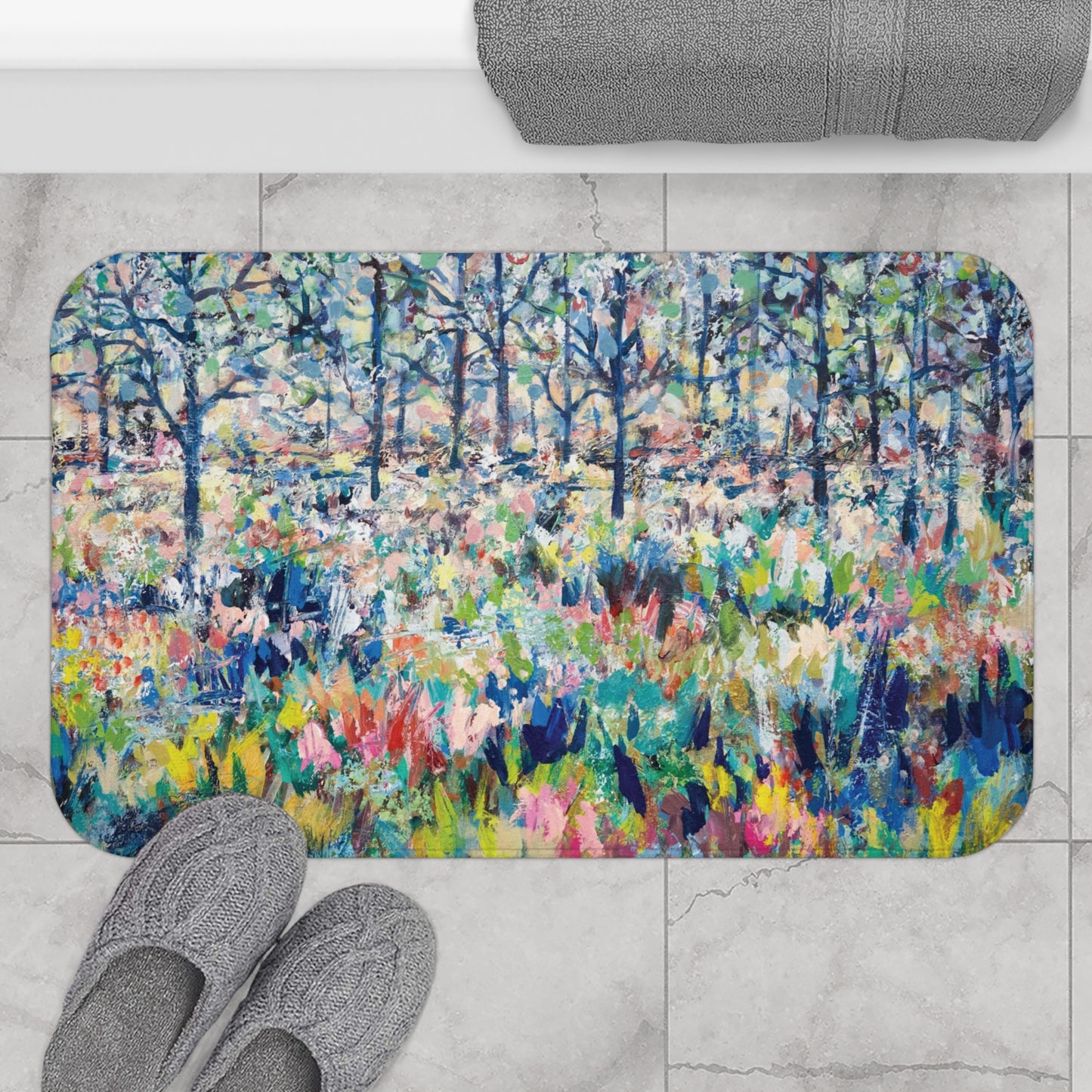 Colorful Landscape Memory Foam Non Slip Bath Mat - Healing From The Storm by Leslie Karpinski
