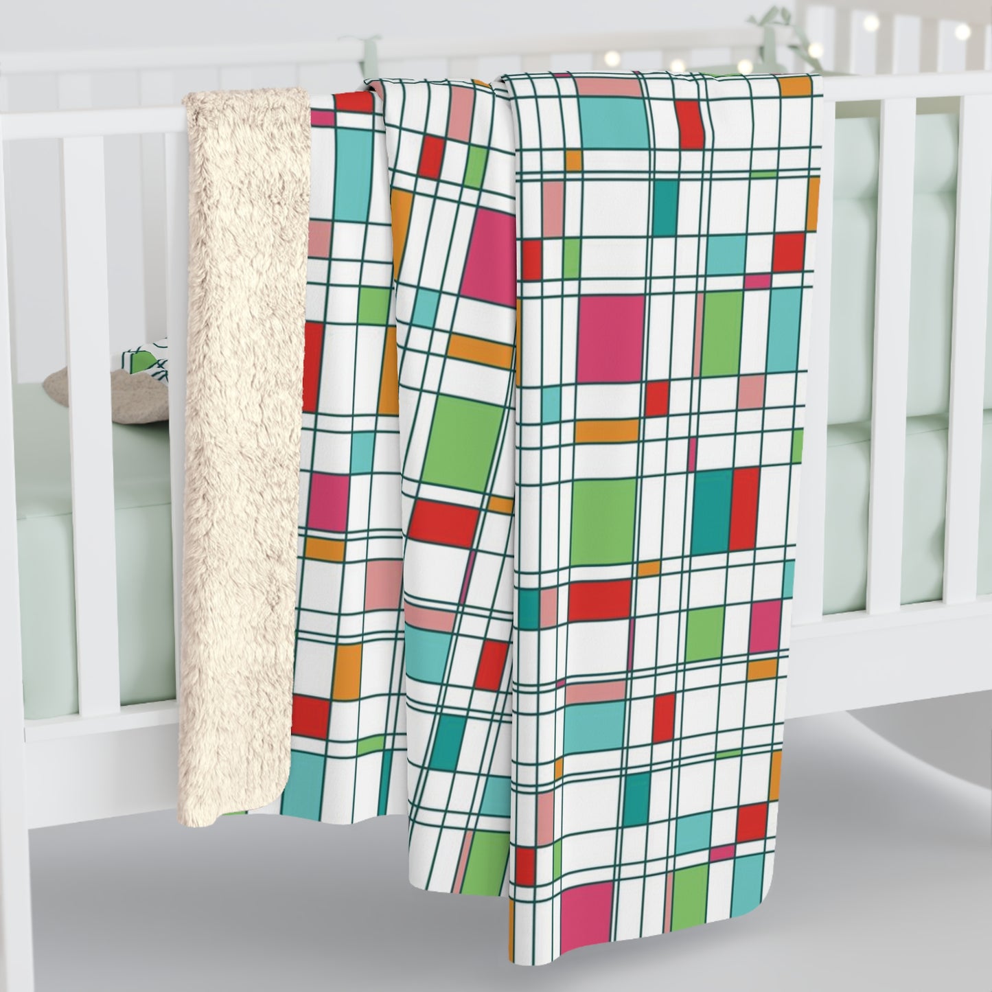 Colorful Geometric Mid Century Modern Sherpa Fleece Blanket - Saiko Studio