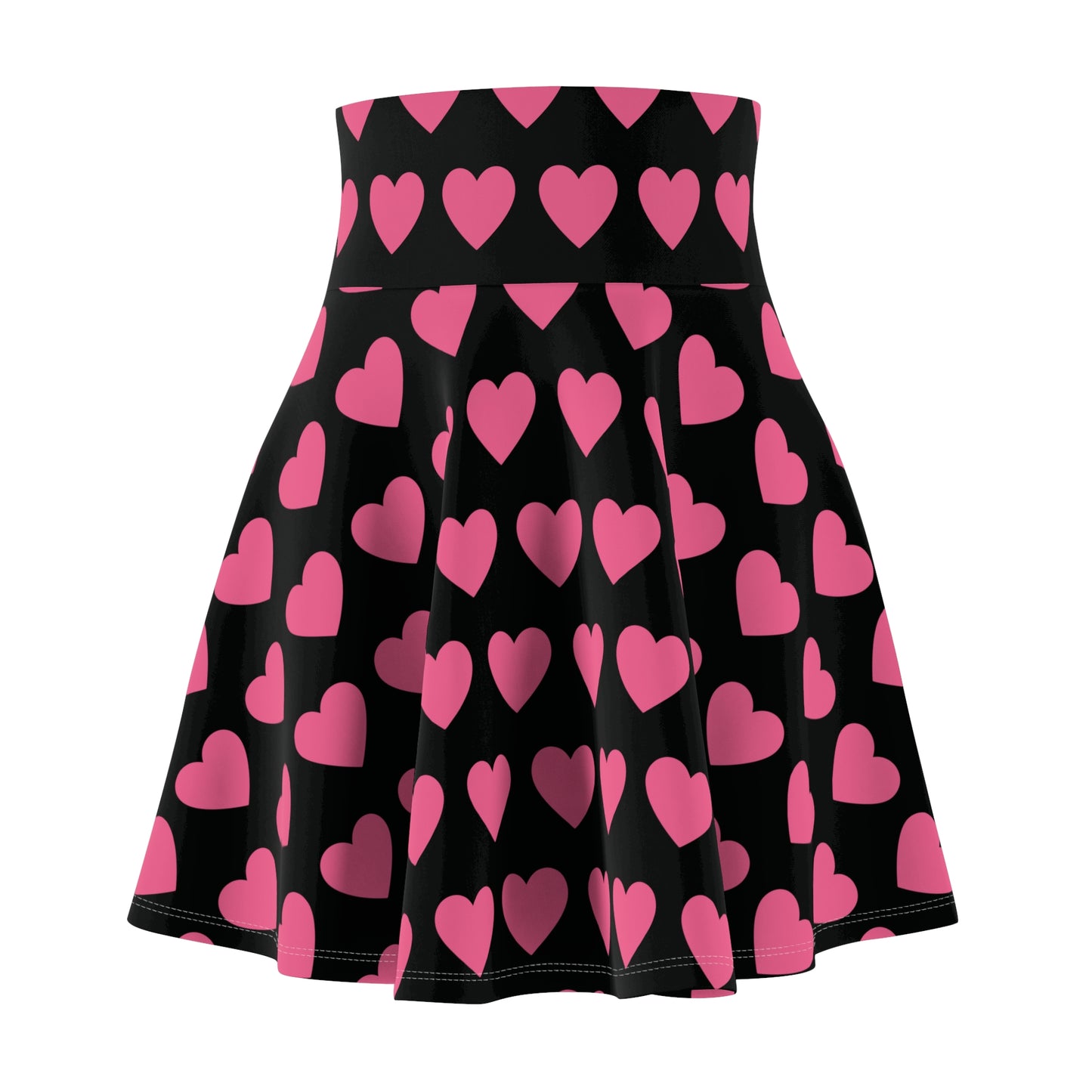 Black Pink Heart Black Womens Flare Skater Skirt - Saiko Studio