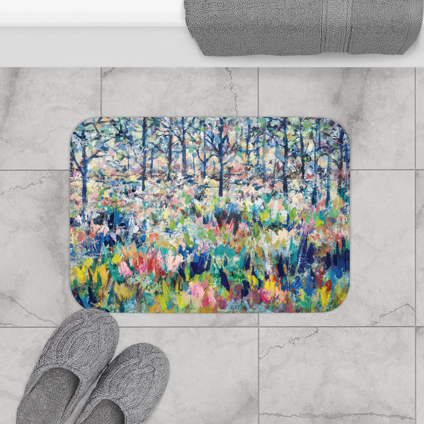 Colorful Landscape Memory Foam Non Slip Bath Mat - Healing From The Storm by Leslie Karpinski
