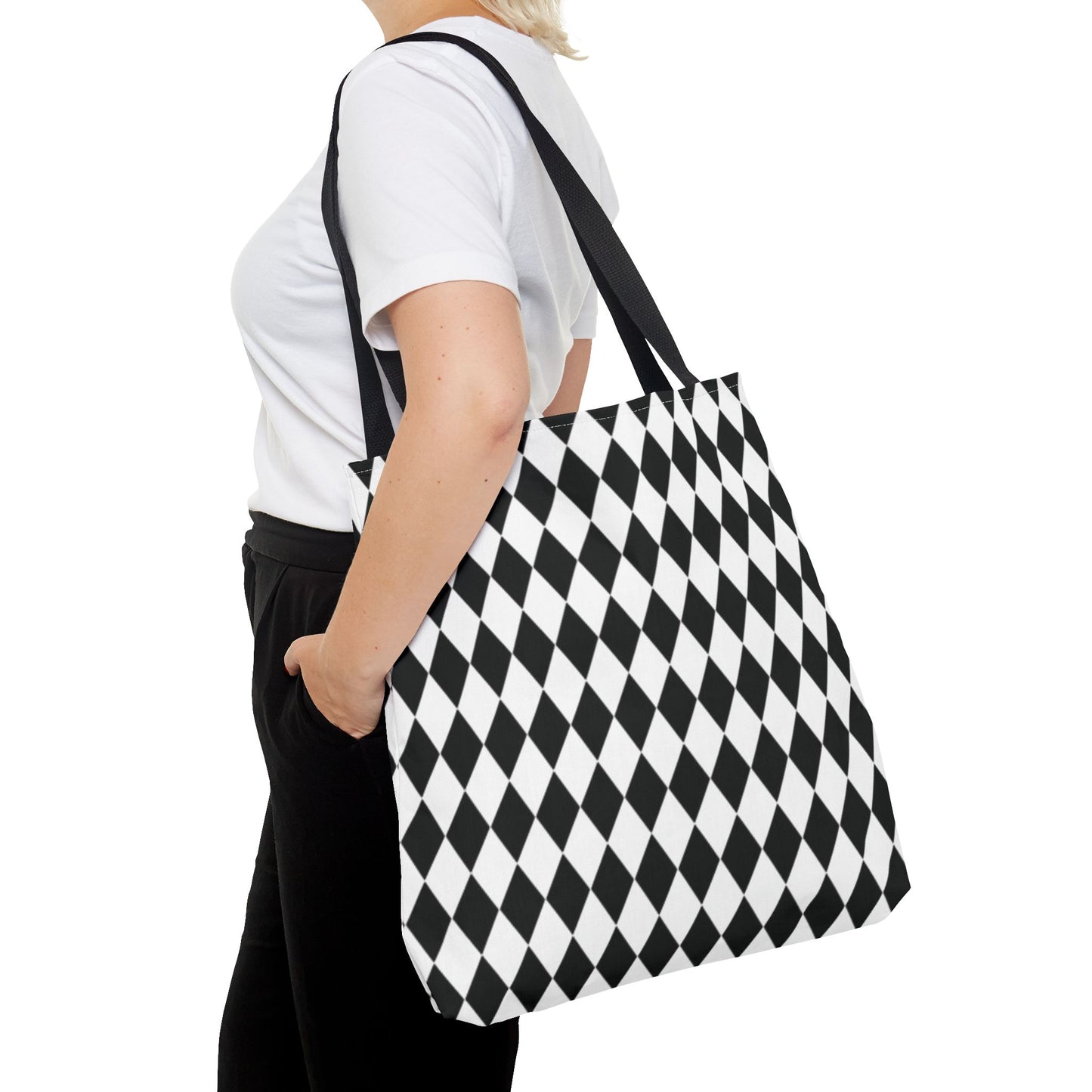 Harlequin Canvas Tote Bag Diamond Print Reusable Shopping Bag - Saiko Studio