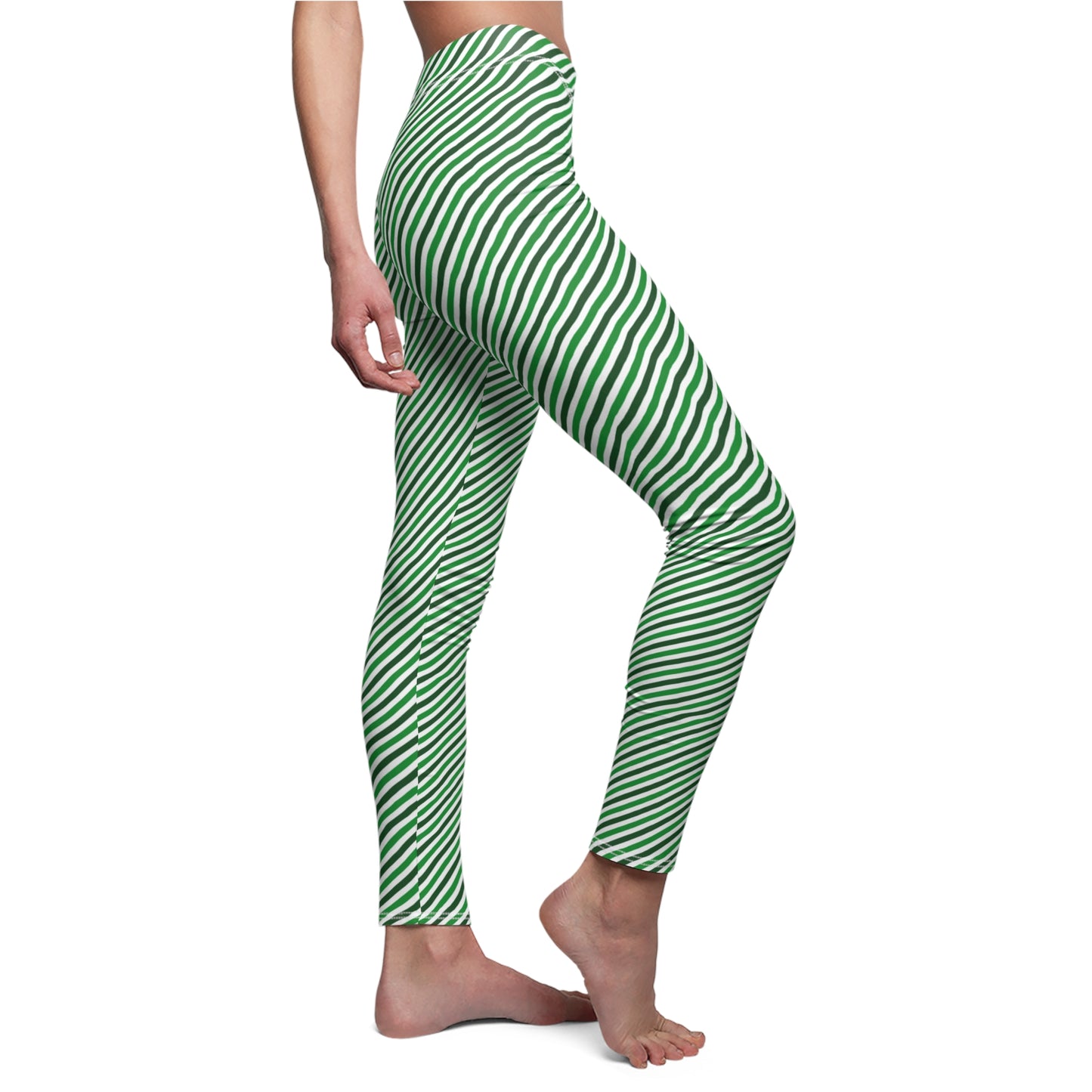 Green White Diagonal Striped Womens St Patricks Day Leggings - Saiko Studio