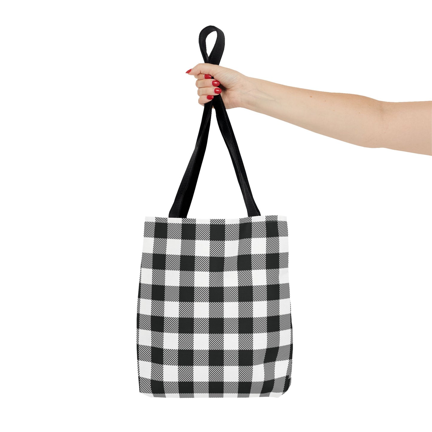 Black White Buffalo Plaid Canvas Tote Bag Personalized Reusable Shopping Bag - Saiko Studio